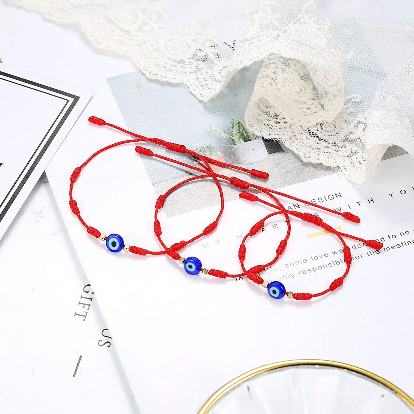 UNGENT THEM Lucky Gifts for Mommy and Me Evil Eye Red String Protection Adjustable Bracelets Set for Women Men Family Apparel & Accessories > Jewelry > Bracelets UNGENT THEM