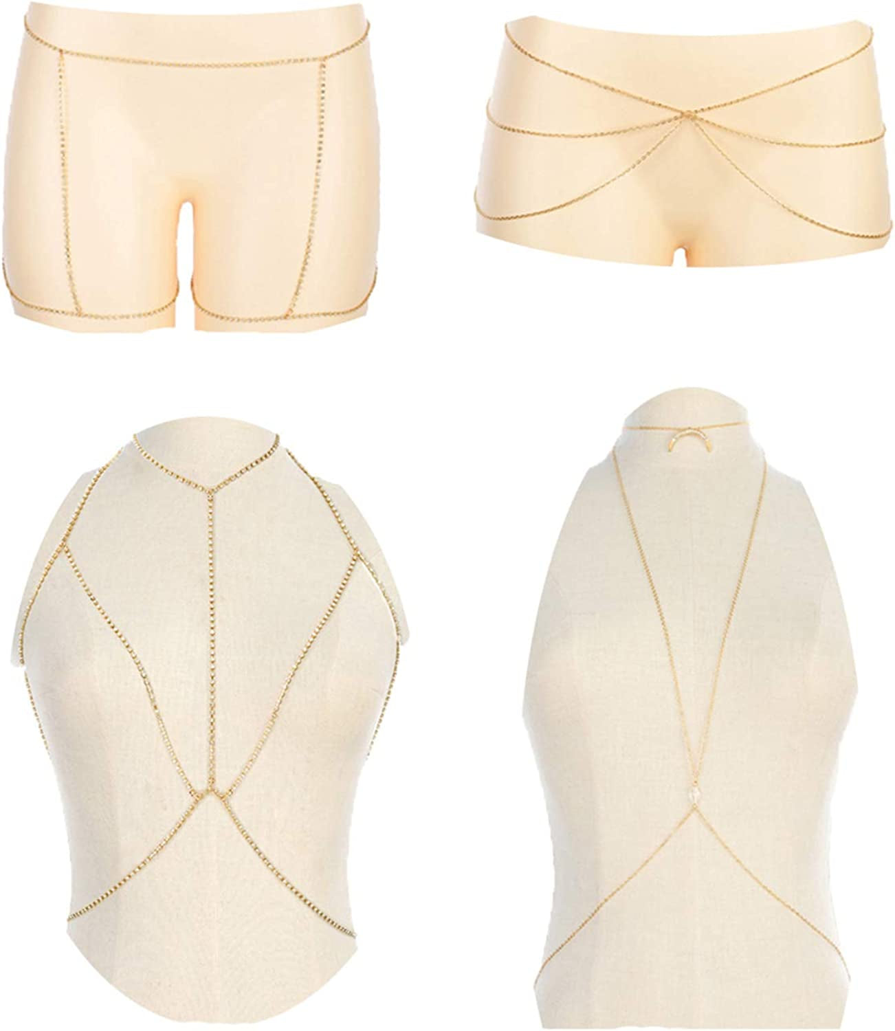 Ofeiyaa 4-6PCS Body Chain Jewelry Bra Chain Retro Waist Belt Chain Suit Bikini Beach Boho Chain Set for Women Girls Gold Tone Apparel & Accessories > Jewelry > Body Jewelry Ofeiyaa A:4pcs,(Moon)