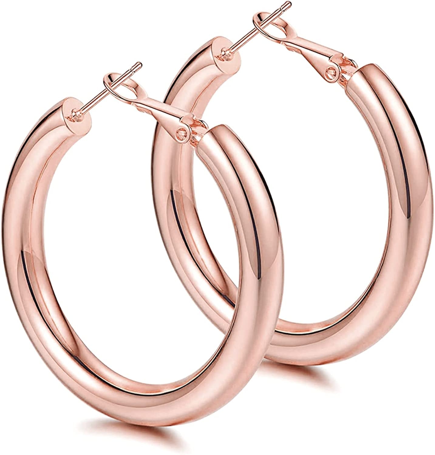 Thick Gold Hoop Earrings Lightweight Howllow Tube Hoops Chunky Gold for Women Hypoallergenic Big Earring 25Mm 30Mm 40Mm 50Mm Apparel & Accessories > Jewelry > Earrings BMMYE Rose gold-50mm