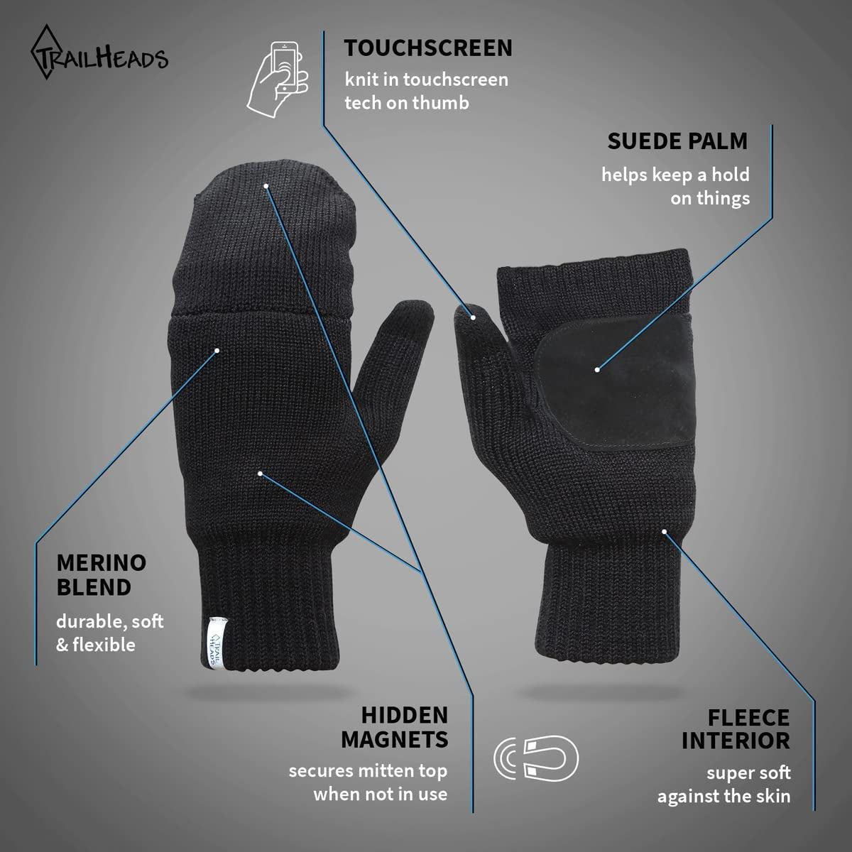 Trailheads Women’S Fingerless Gloves | Merino Knit Convertible Mittens Apparel & Accessories > Clothing Accessories > Gloves & Mittens TrailHeads