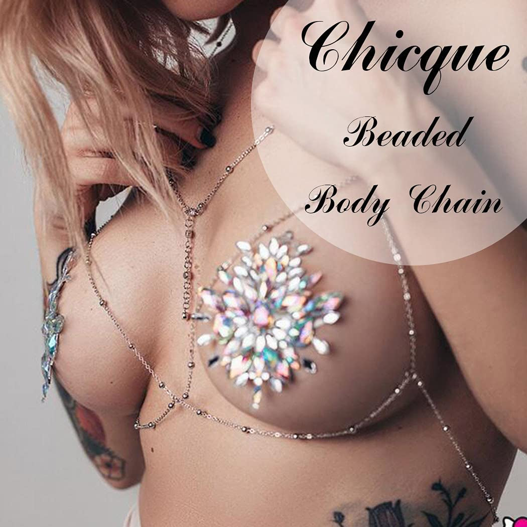Blindery Sexy Body Chain Rhinestone Silver Chain Bra Layered Body Jewelry Crystal Waist Chain Beaded Body Accessory for Women Apparel & Accessories > Jewelry > Body Jewelry Blindery