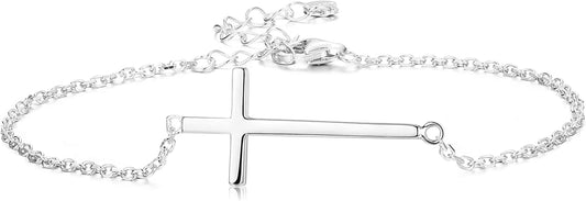 Sllaiss 925 Sterling Silver Sideways Cross Anklet for Women Men Dainty Adjustable White Gold Plated Ankle Bracelets Beach Foot Jewelry Apparel & Accessories > Jewelry > Anklets Sllaiss