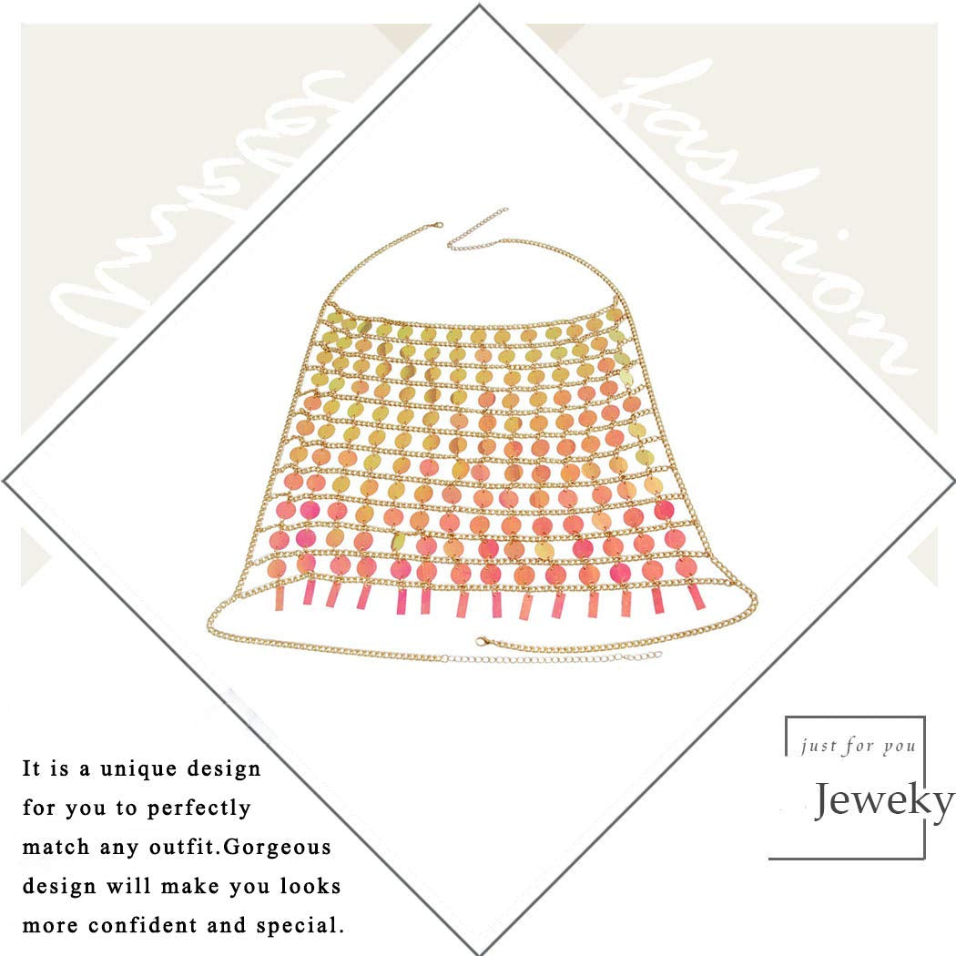 Jeweky Boho Sequins Bra Chain Pink Nightclub Rave Body Chains Sexy Beach Bikini Body Accessories Jewelry for Women and Girls Apparel & Accessories > Jewelry > Body Jewelry Artist Unknown