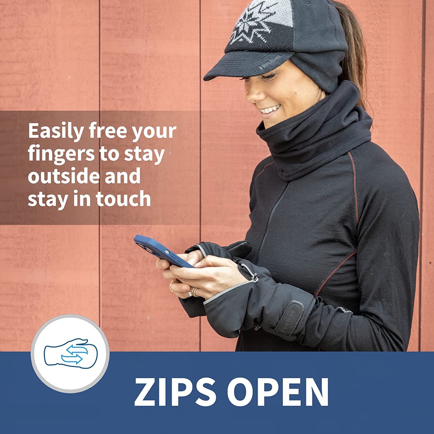 Trailheads Women’S Convertible Zip Mitts | Winter Running Mittens | Thermal Mittens for Cold Weather | Women’S Mittens for Outdoor Sports - Black Apparel & Accessories > Clothing Accessories > Gloves & Mittens TrailHeads