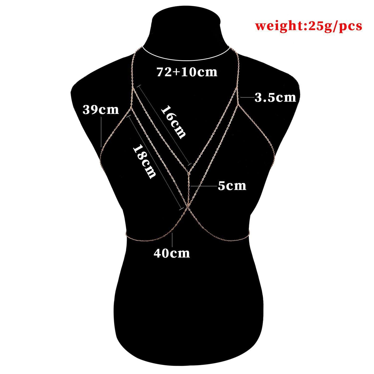 Woent Sexy Bikini Bra Body Chain Gold Cross Breast Chain Lingerie Necklace Accessories Nightclub Jewelry Adjustable for Women and Girls Apparel & Accessories > Jewelry > Body Jewelry Woent