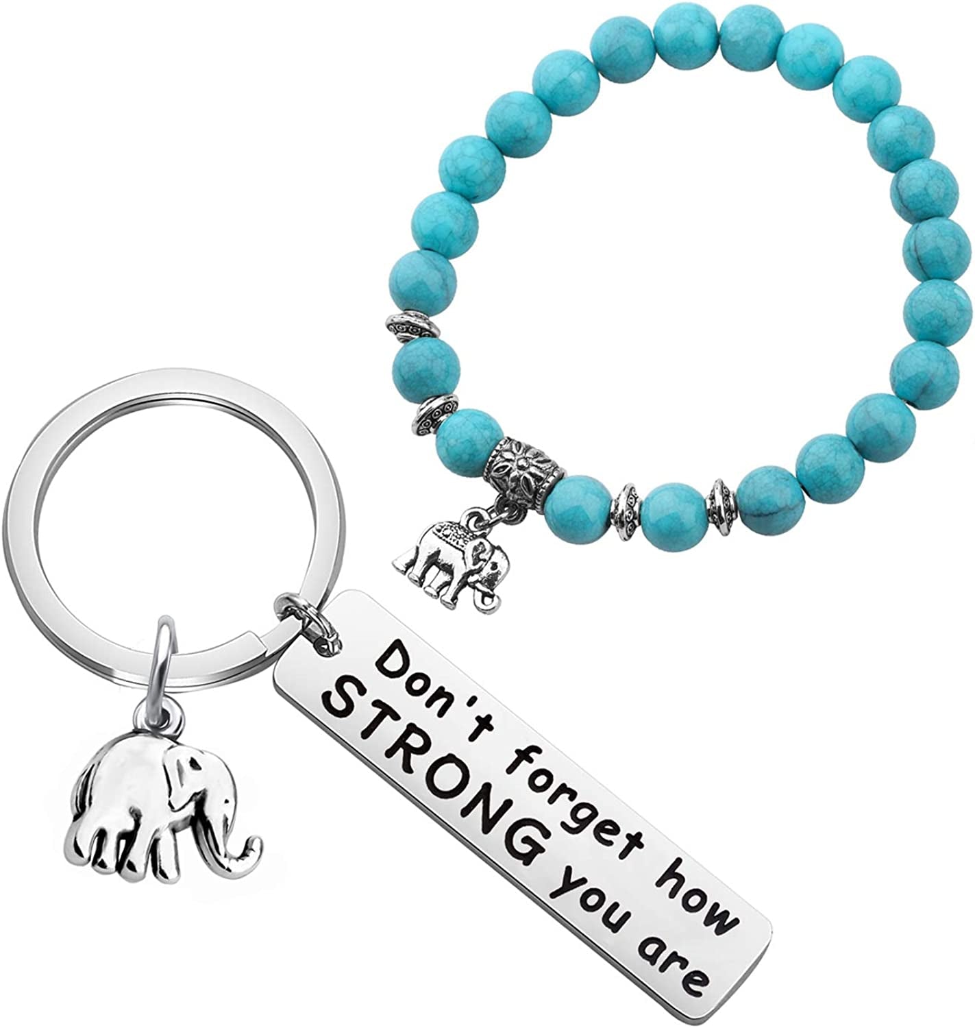 MYOSPARK Elephant Keychain Don'T Forget How Strong You Are Inspirational Gift for Graduate Elephant Lovers Apparel & Accessories > Jewelry > Necklaces MYOSPARK Elephant Keychain Bracelet Set