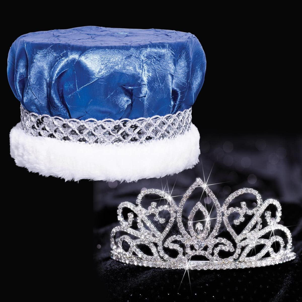 Crushed Satin King Crown and Adela Queen Tiara Royalty Set Apparel & Accessories > Clothing Accessories > Sashes Anderson's Blue Crown
