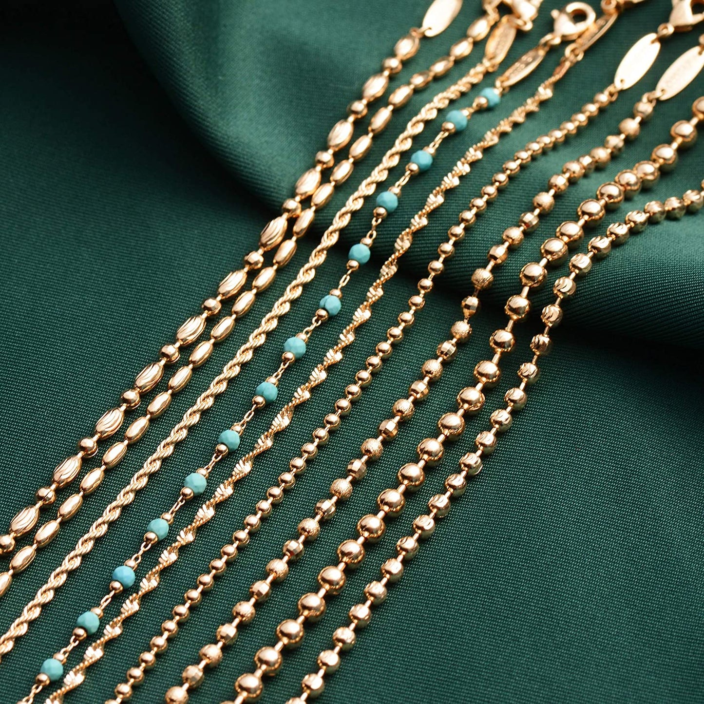 MEVECCO Gold Beaded Bracelets,18K Gold Plated Handmade Cute Satellite Diamond Cut Oval and round Beads Rope Chain Dainty Bracelet for Women Apparel & Accessories > Jewelry > Bracelets Mevecco