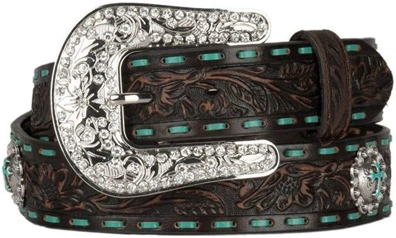 Nocona Belt Co. Women'S Embellished Turquoise Cross Concho Brown Small Apparel & Accessories > Clothing Accessories > Belts Nocona Boots