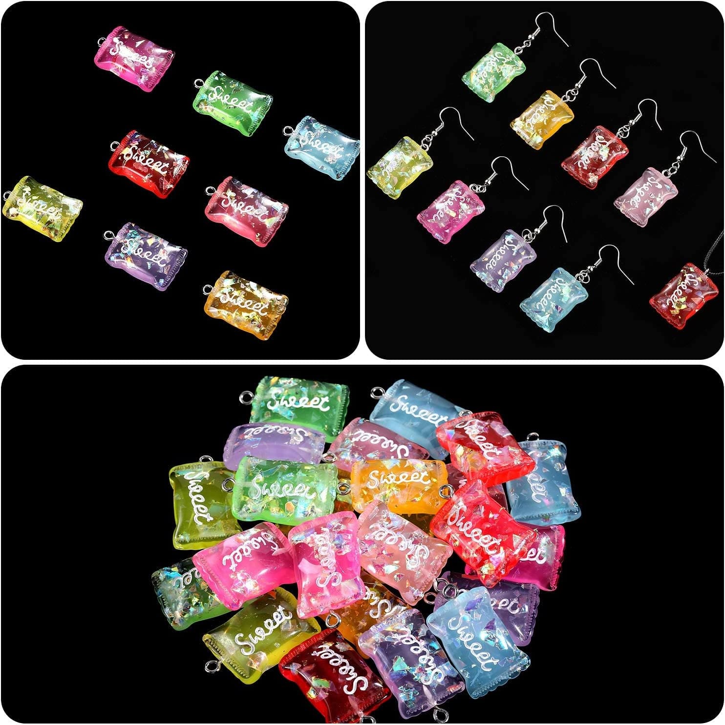 89 Pieces Candy Charms Colorful Bear Charms Sweet Gummy Candy Pendant Cute Bear Pendants Polymer Clay Lollipop Shape Charm for Earrings Necklace Bracelet DIY Jewelry Making