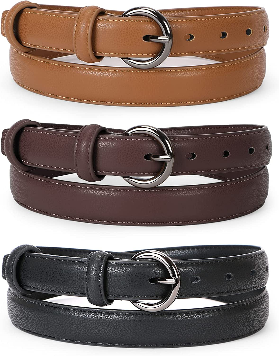 WERFORU 2 Pack Women Leather Belt Waist Skinny Dress Belts Solid Pin Buckle Belt for Jeans Pants Apparel & Accessories > Clothing Accessories > Belts WERFORU K-black+coffee+brown Fit Size 35"-39"