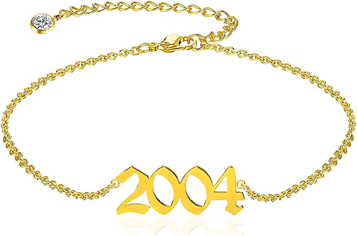 QJLE Ankle Bracelets for Women,Personalized Birth Year Number Gold Anklets for Women,Summer Beach Foot Chain Dainty Anklet Jewelry Birthday Gifts for Her Apparel & Accessories > Jewelry > Anklets QJLE Gold 2004