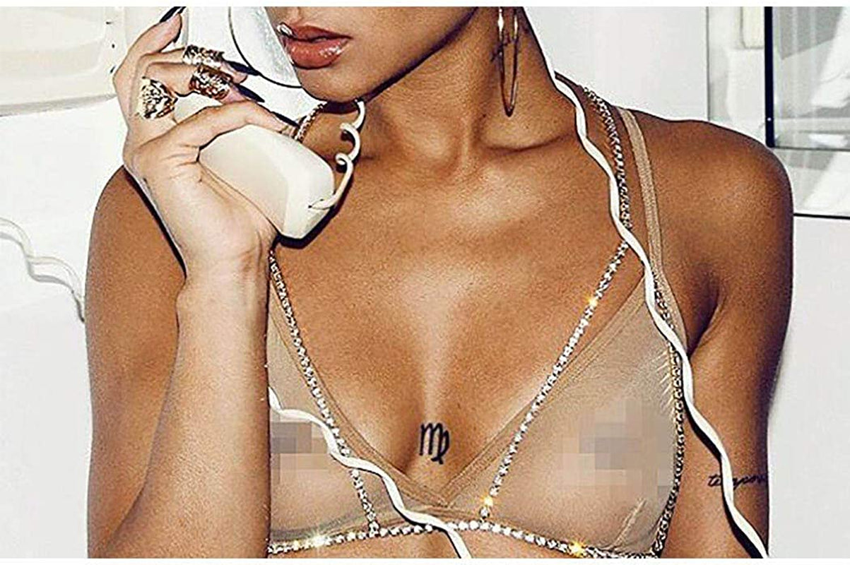 Woeoe Rhinestone Chain Bra Crystal Body Chains for Women Necklace Sexy Bikini Nightclub Body Chain Jewelry Apparel & Accessories > Jewelry > Body Jewelry Woeoe