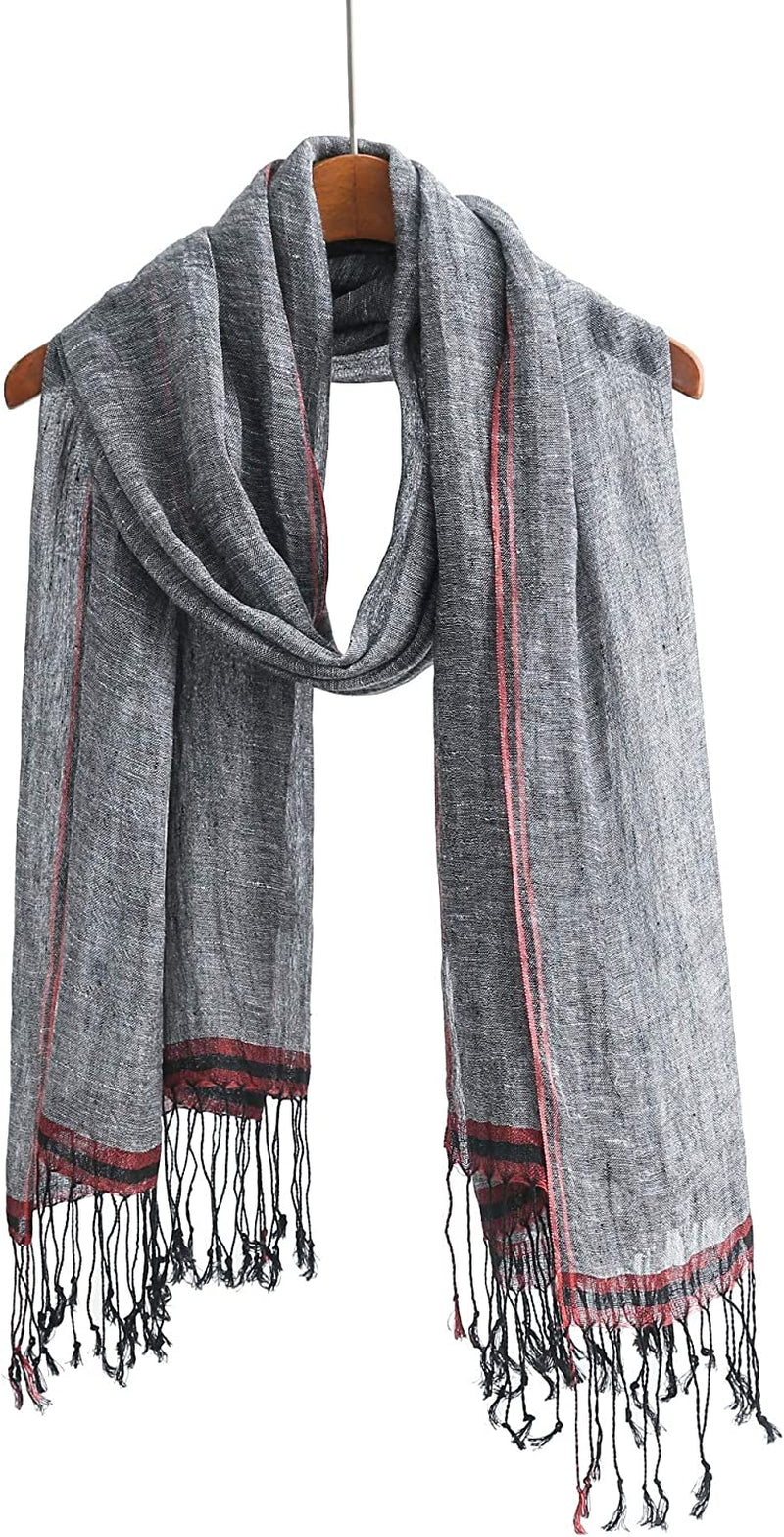 Jeelow Lightweight Summer Scarf Light Shawl Wrap Linen Feel Scarves for Men and Women Apparel & Accessories > Clothing Accessories > Scarves & Shawls Jeelow Black Red Lining