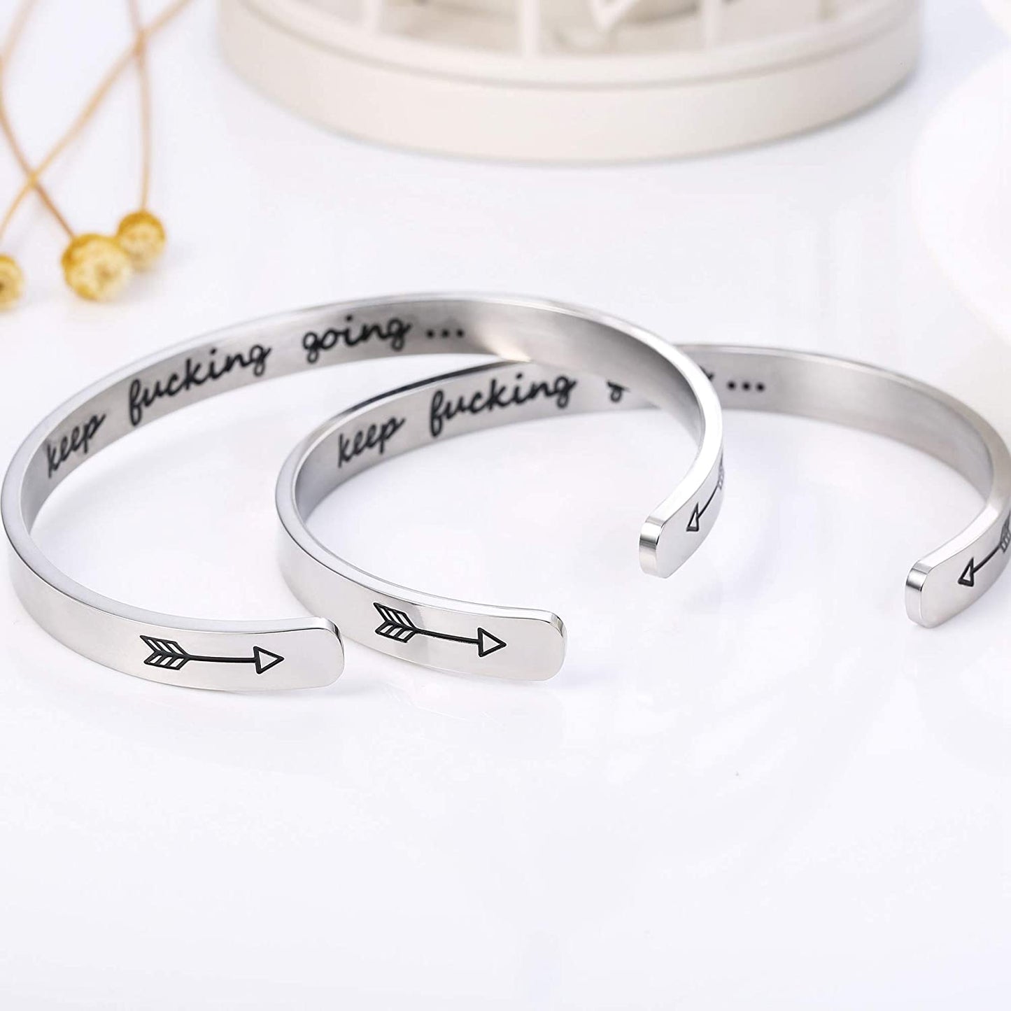 Sllaiss 4 Pcs Inspirational Bracelets Stainless Steel Cuff Bangle Bracelet for Women Men Engraved Motivational Friendship Encouragement Bracelet Graduation Gifts Apparel & Accessories > Jewelry > Bracelets Sllaiss