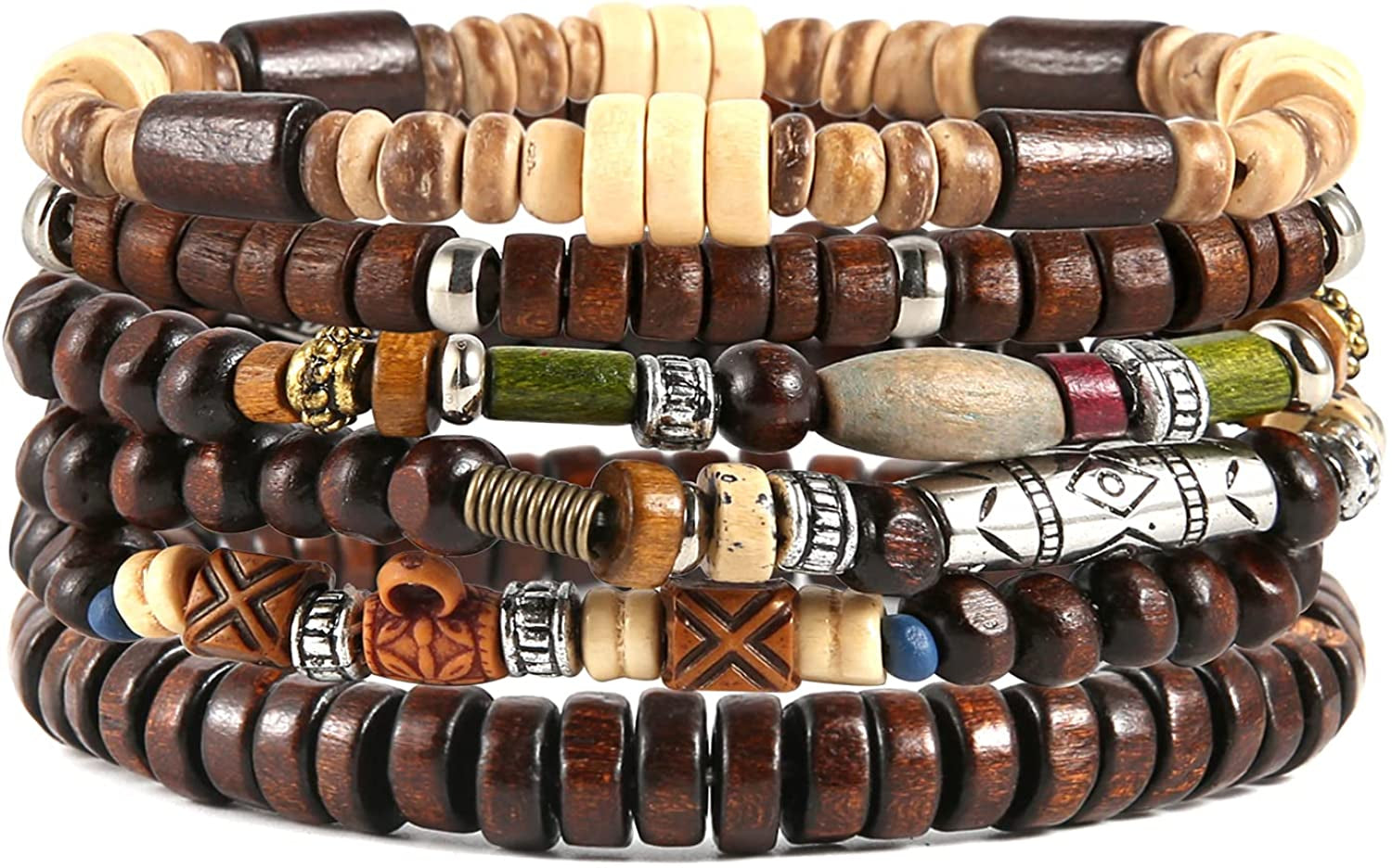 HZMAN Wrap Bracelets Men Women, Hemp Cords Wood Beads Ethnic Tribal Bracelets, Leather Wristbands Apparel & Accessories > Jewelry > Bracelets HZMAN Bohemian