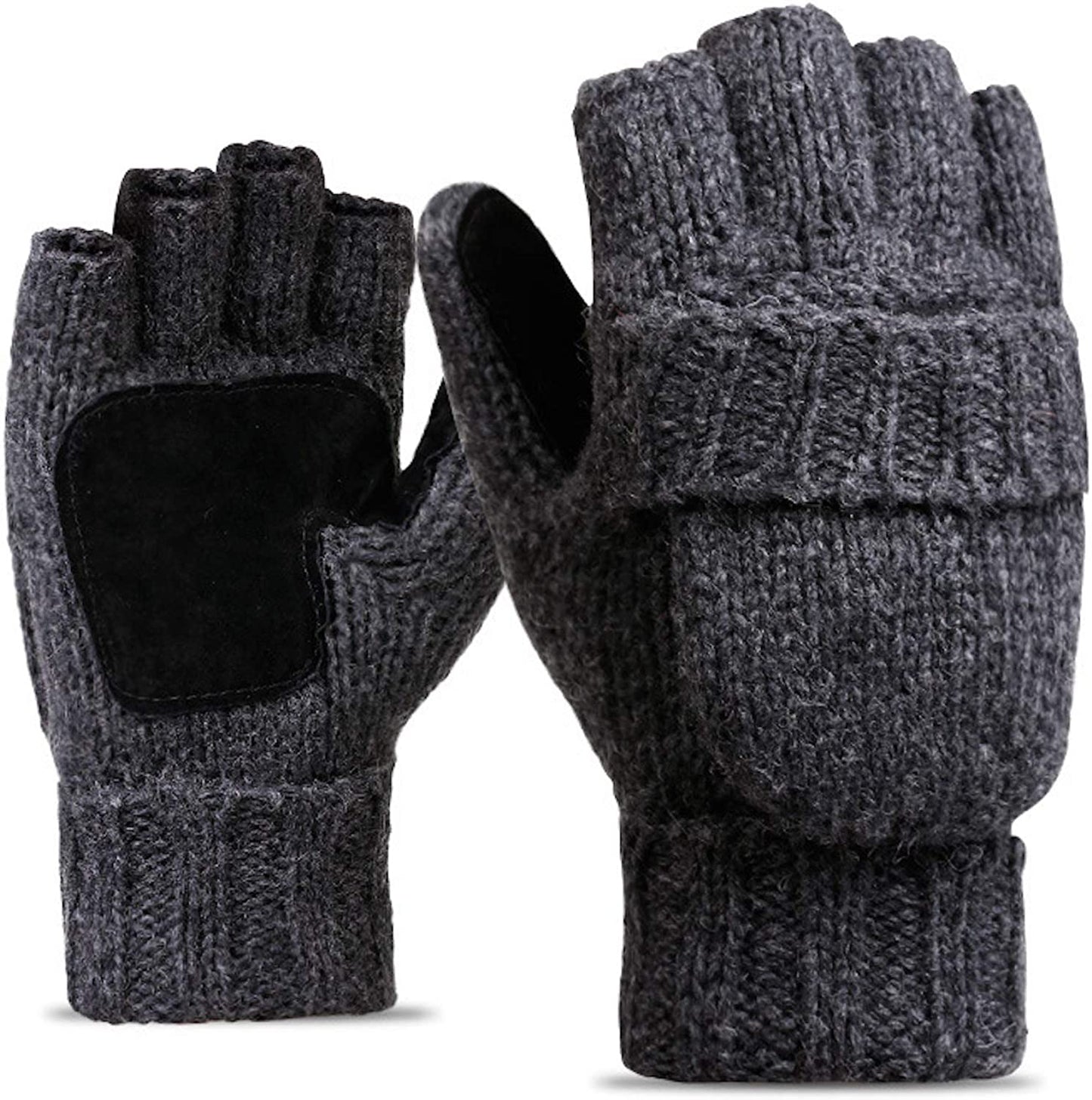 Elonglin Half-Finger Gloves with Mitten Cover Men Women Wool Blend Knitted Mitten Apparel & Accessories > Clothing Accessories > Gloves & Mittens Elonglin Dark Grey