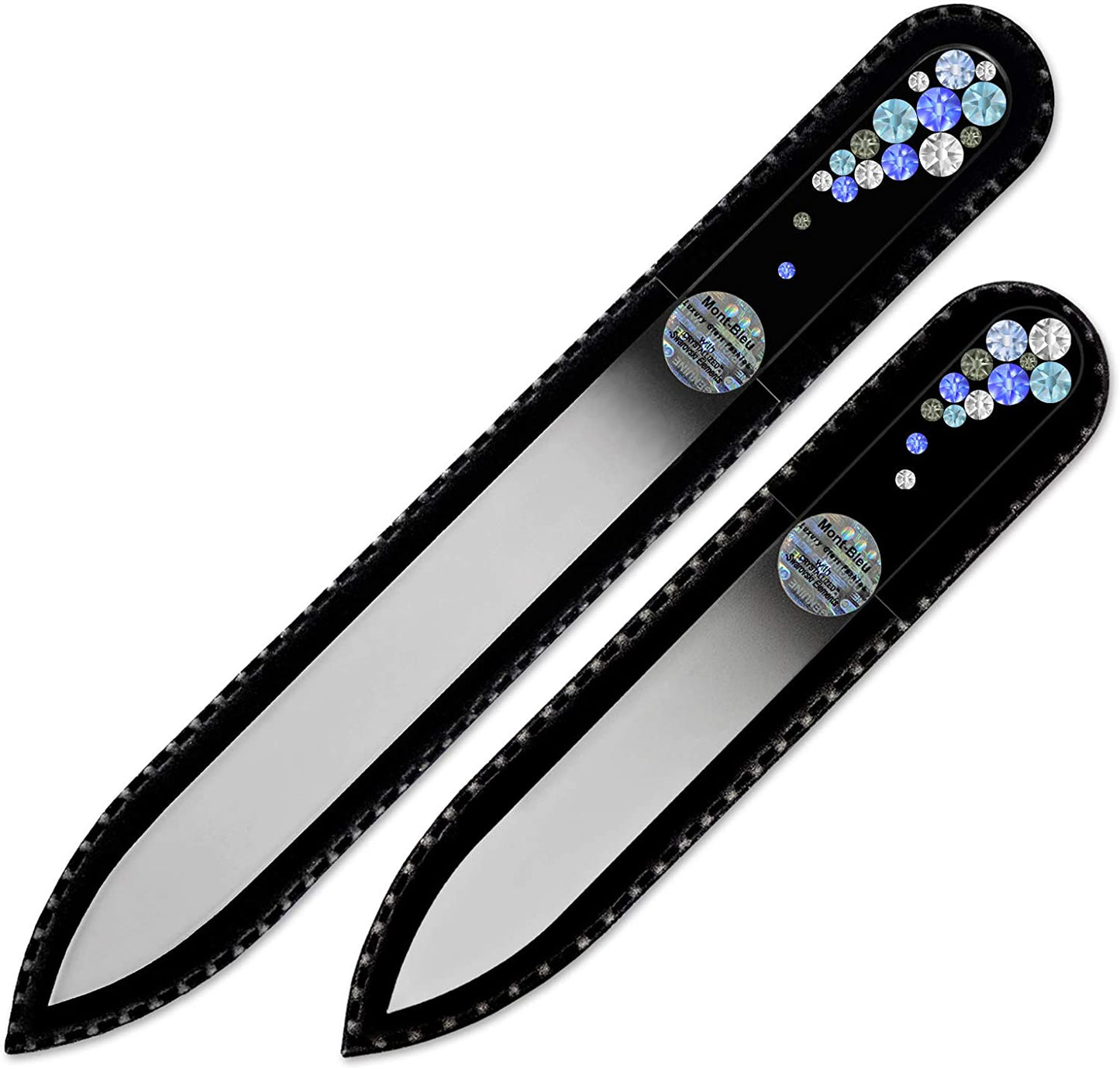 Best Gifts for Women - Mont Bleu Set of 2 Glass Nail Files Hand Decorated with Crystals - Handmade Gifts - Nail Filer Kit - Excellent Nail Filing Tools - Washable Nail Files Health & Beauty > Personal Care > Cosmetics > Cosmetic Tools > Nail Tools Mont Bleu Sapphire
