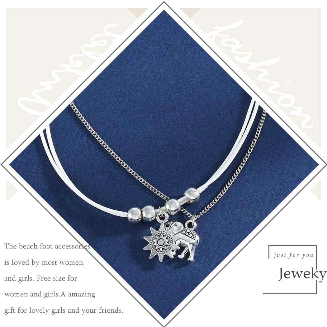 Jeweky Vintage Layered Ankle Bracelets Sunflower Silver Anklets Chain Elephant Beach Foot Jewelry for Women and Girls Apparel & Accessories > Jewelry > Anklets Jeweky