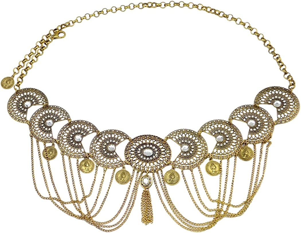 Idealway Vintage Waist Chain Hollow Carving Rhinestone Crystal Body Chain Summer Beach Body Waist Chain Jewelry Apparel & Accessories > Jewelry > Body Jewelry idealway