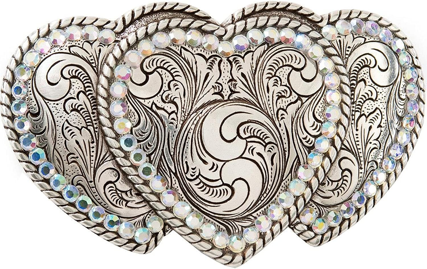 Nocona Women'S Triple Hearts Belt Buckle, Silver, OS Apparel & Accessories > Clothing Accessories > Belts Nocona Belt Co.