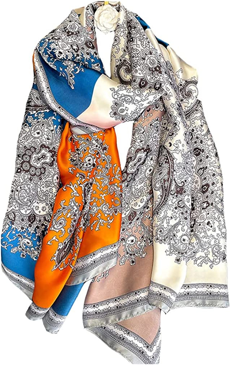 Fashion Scarves 100% Silk Felling Scarf Long Lightweight Sunscreen Shawls Wrap for Women Hair Scarves Apparel & Accessories > Clothing Accessories > Scarves & Shawls Aufeel Colorblock Nuts