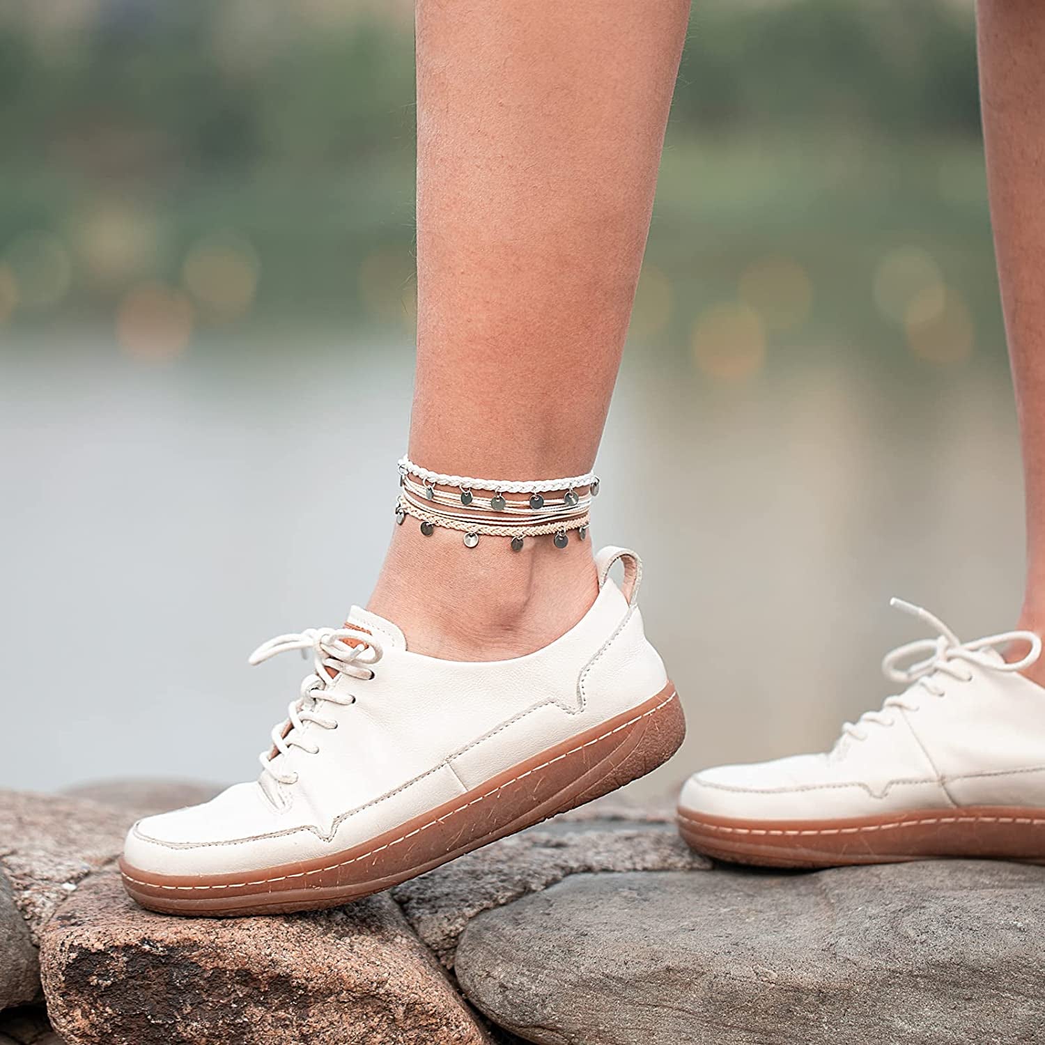 FANCY SHINY String Ankle Bracelets Waterproof Rope Anklets Braided Beach Boho Coin Anklets Cute Friendship Foot Jewelry for Women Teen Girls Apparel & Accessories > Jewelry > Anklets FANCY SHINY
