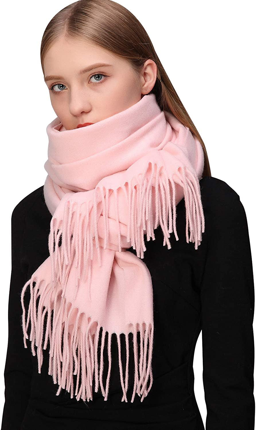 RIIQIICHY 100% Wool Scarf Pashmina Shawls and Wraps for Women Cashmere Warm Winter More Thicker Soft Scarves Apparel & Accessories > Clothing Accessories > Scarves & Shawls RIIQIICHY Pink