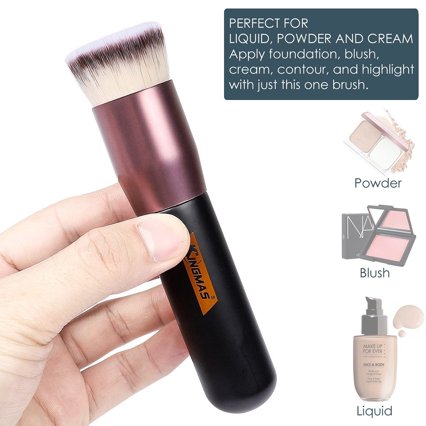 Flat Top Foundation Brush, Premium Kabuki Makeup Brush for Liquid, Blending, Cream, Powder,Blush Buffing Stippling Face Makeup Tools (Black, a (Flat Top)) Health & Beauty > Personal Care > Cosmetics > Cosmetic Tools > Makeup Tools KINGMAS