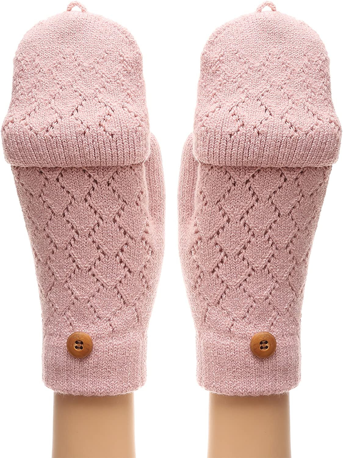 MIRMARU Women'S Knitted Fingerless Mitten Gloves with Flip Cover with Faux Fur Lining Apparel & Accessories > Clothing Accessories > Gloves & Mittens MIRMARU Light Pink One Size
