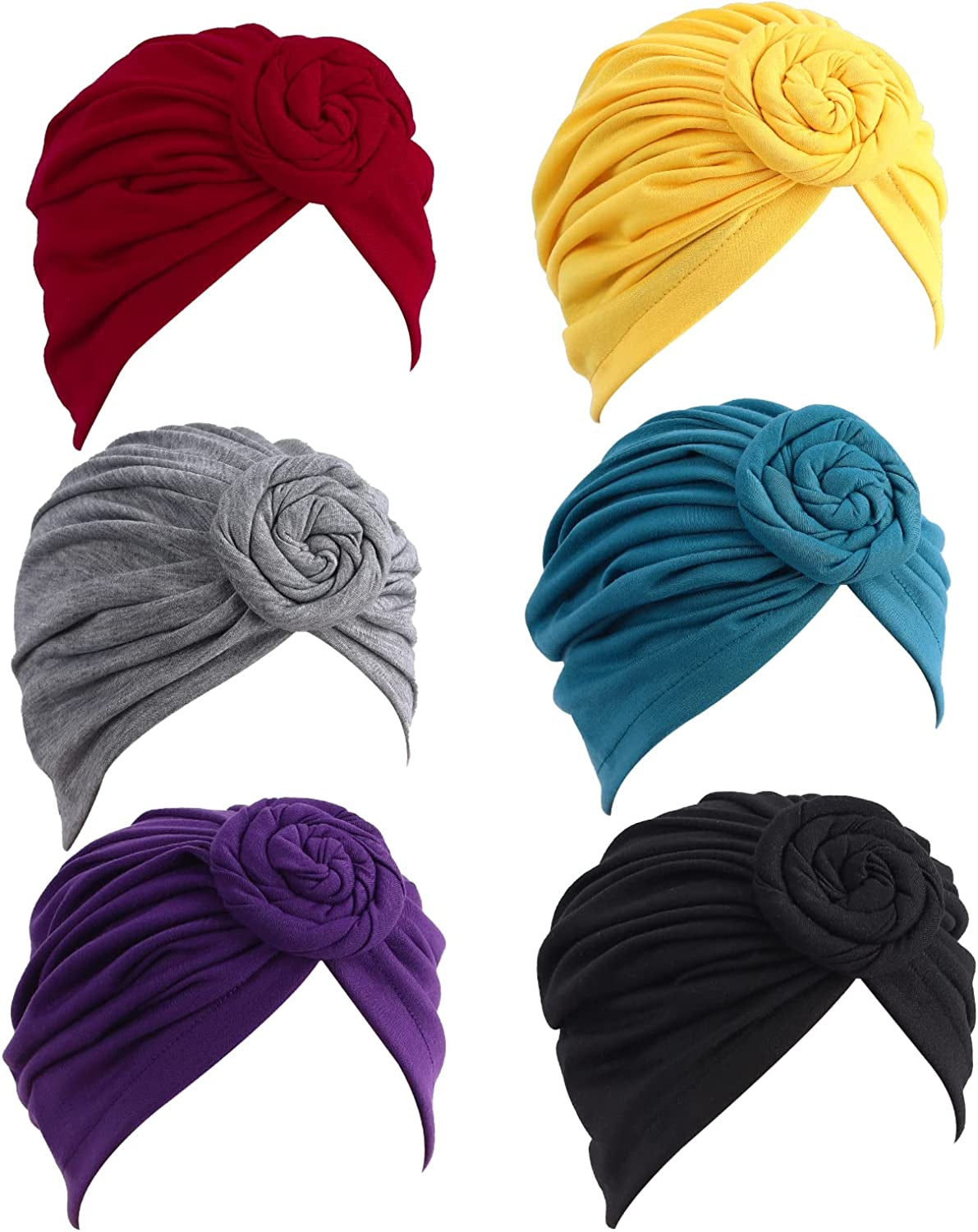 WKJHO 6 Pieces Women Turban Hat African Flower Knot Pre-Tied Bonnet Beanie Cap Headwrap for Girls Apparel & Accessories > Clothing Accessories > Bandanas & Headties Generic Purple