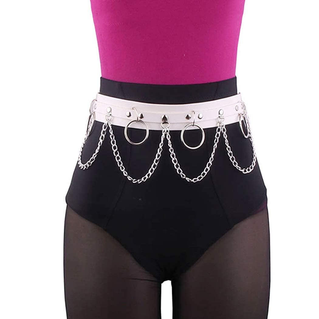 Victray Punk Waist Chain Belt Leather Body Chains Rave Body Jewelry Accessories for Women and Girls (Black) Apparel & Accessories > Jewelry > Body Jewelry Victray White