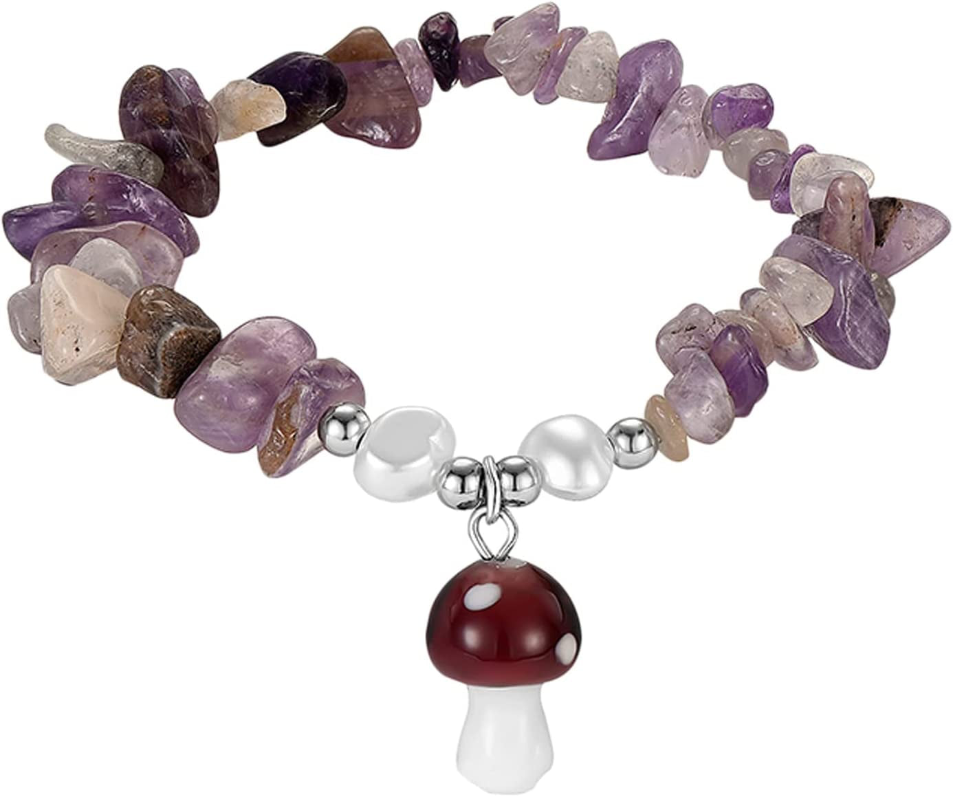 Ladies Natural Stone Pearl Mushroom Pendant Bracelet Chakra Crystal Bracelet Elastic String Bow Earrings (B, One Size) Apparel & Accessories > Jewelry > Bracelets Generic A One Size