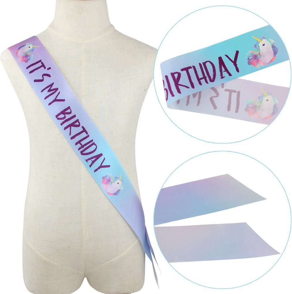 Unicorn Birthday Set, Beinou Shiny Unicorn Headband and Birthday Sash Set Perfect Unicorn Theme Birthday Party Supplies, Silver Apparel & Accessories > Clothing Accessories > Sashes Nancyus005