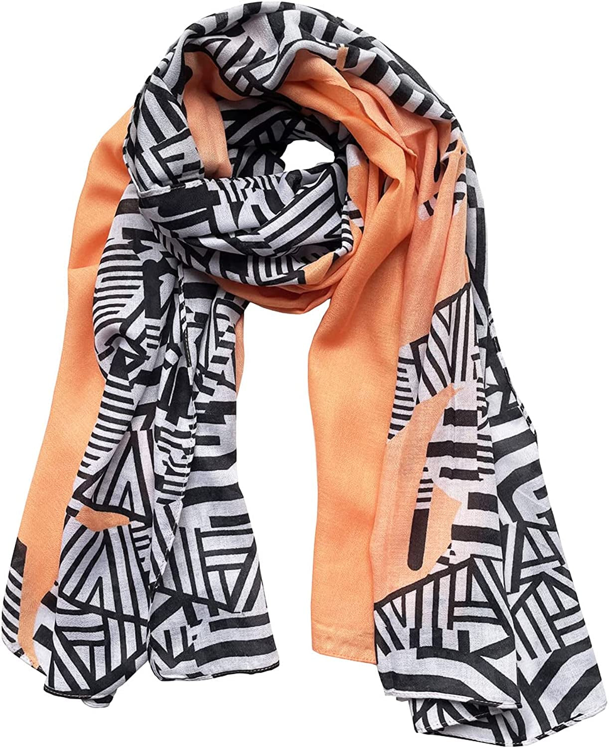 JERLA Women'S Scarves Lady Light Soft Fashion Solid Scarf Wrap Shawl Plaid Scarf Apparel & Accessories > Clothing Accessories > Scarves & Shawls JERLA Orange Geometric