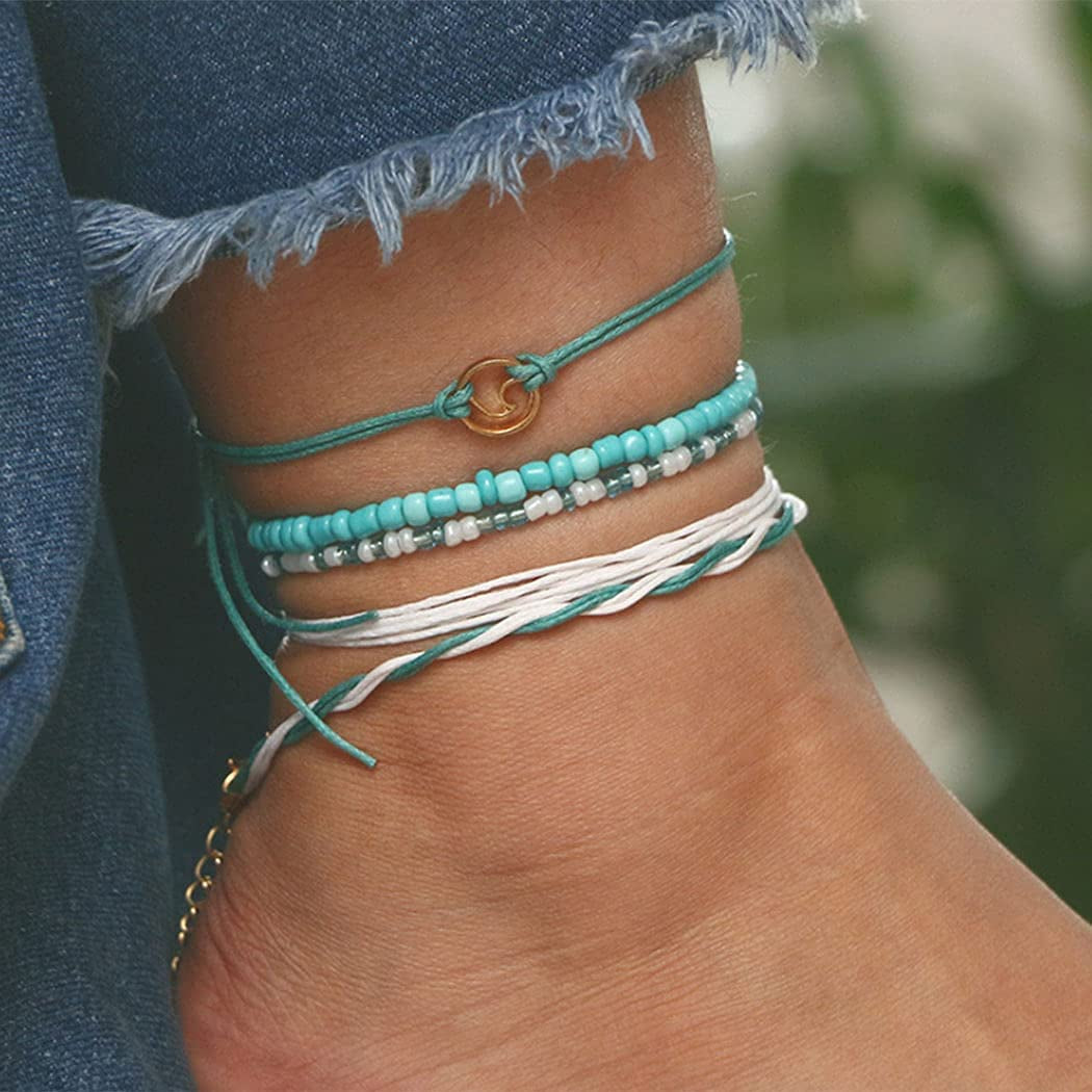 Cliory Boho Turquoise Anklets Beaded Ankle Bracelet Beach Wave Foot Chain for Women and Girls Apparel & Accessories > Jewelry > Anklets Cliory