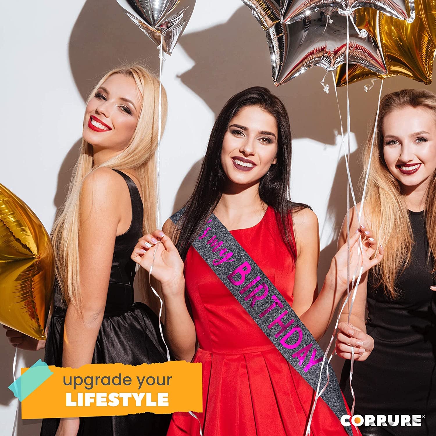 CORRURE 'It'S My Birthday' Sash Glitter with Pink Foil - Black Glitter Happy Birthday Sash for Women - Party Favors Supplies and Decorations for Sweet 16, 18Th 21St 30Th 40Th or Any Bday Party Apparel & Accessories > Clothing Accessories > Sashes CORRURE