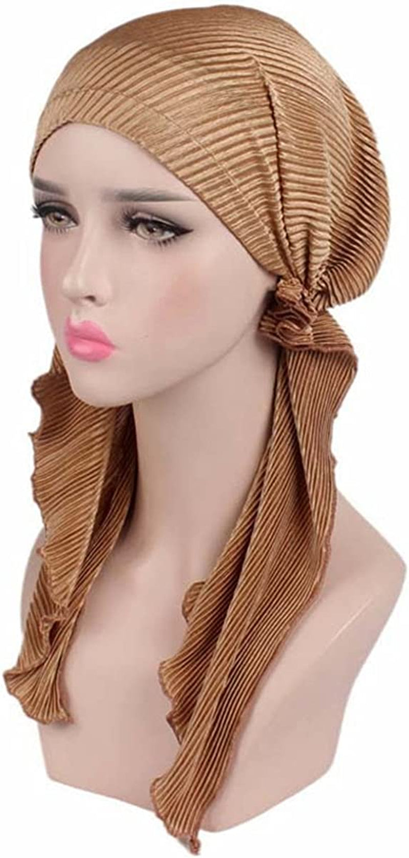 Qhome Women Soft Ruffle Head Scarf Chemo Hat Turban Pre-Tied Headwear Bandana Headscarf Tichel for Cancer Apparel & Accessories > Clothing Accessories > Headwear Qhome cap