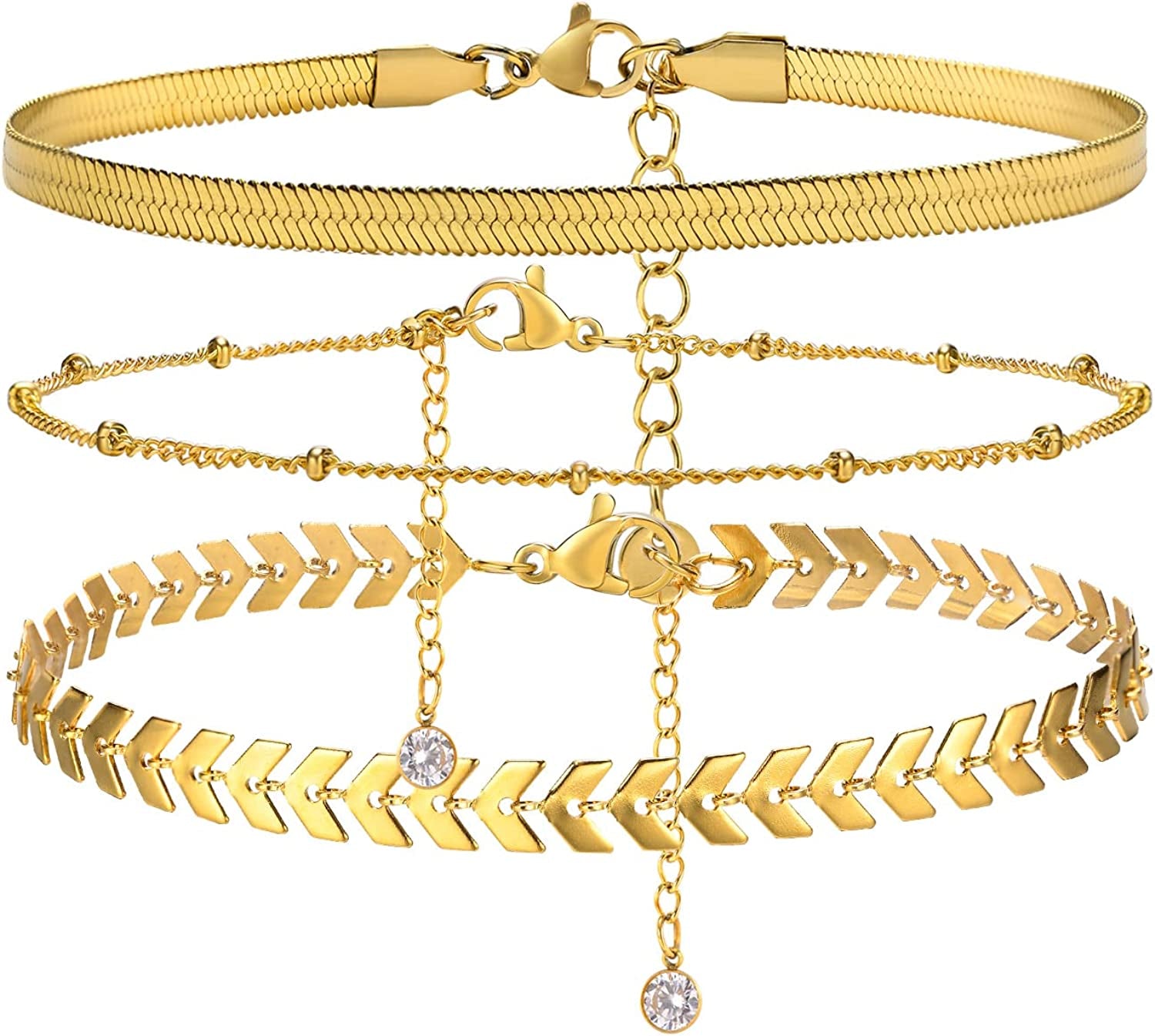 MEALGUET Women Gold Chain Anklet Bracelet : Stylish 18K Gold Plated Stainless Steel Minimalist Boho Style Layered Dainty Ankle Bracelet for Her, Summer Jewelry Gifts for Her Girl Apparel & Accessories > Jewelry > Anklets Mealguet Style A