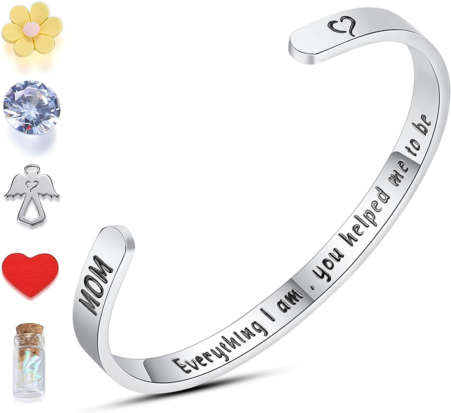 THEMEROL Meaningful Bracelet for Girls Women with Gift Box Birthday Gift for Daughter Sister Mother Best Friend Personalized Mantra Quote Jewelry Gift for Her Apparel & Accessories > Jewelry > Bracelets THEMEROL "Mom Gift-Everything I am......