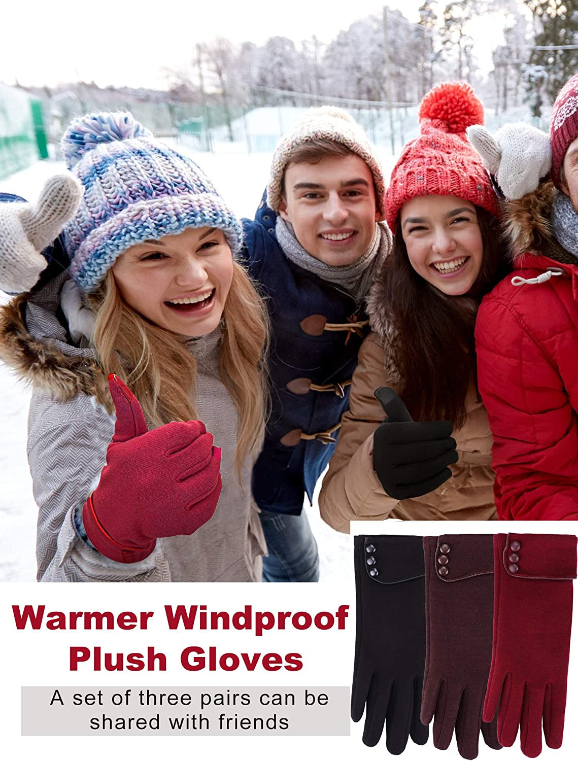 Patelai 3 Pairs Women Winter Gloves Warm Touchscreen Gloves Windproof Gloves for Women Girls Winter Using Apparel & Accessories > Clothing Accessories > Gloves & Mittens Patelai