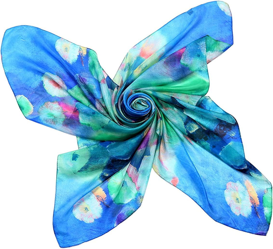 Women Fashion Silk Scarf Oblong Floral Oversize Soft Shawl Beach Wrap Apparel & Accessories > Clothing Accessories > Scarves & Shawls Just4Beauty Cyan