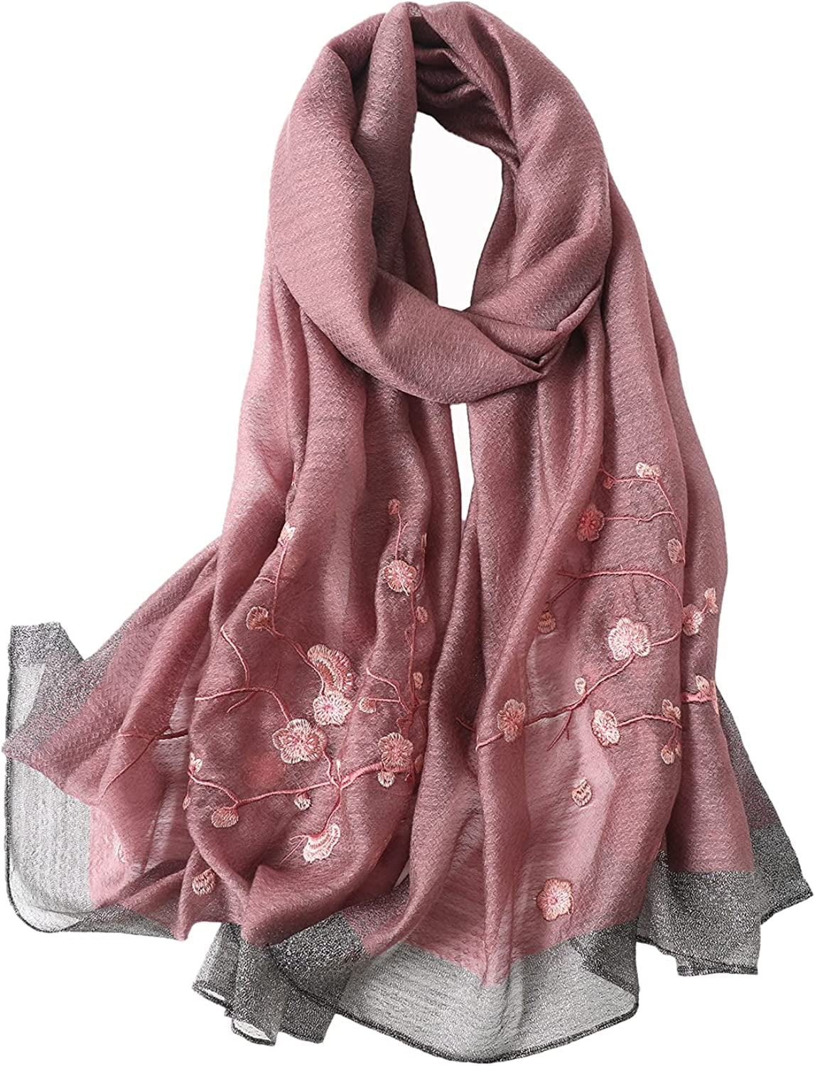 WINCESS YU Women Mulberry Silk Scarf Long & Large Embroidered Floral Pattern Shawl and Wraps Neckerchief for Hair & Neck Apparel & Accessories > Clothing Accessories > Scarves & Shawls WINCESS.YU Cameo Brown