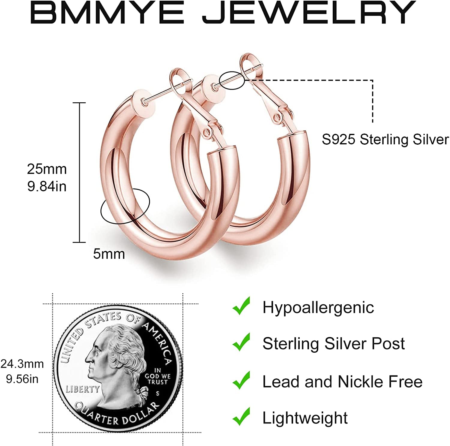 Thick Gold Hoop Earrings Lightweight Howllow Tube Hoops Chunky Gold for Women Hypoallergenic Big Earring 25Mm 30Mm 40Mm 50Mm Apparel & Accessories > Jewelry > Earrings BMMYE