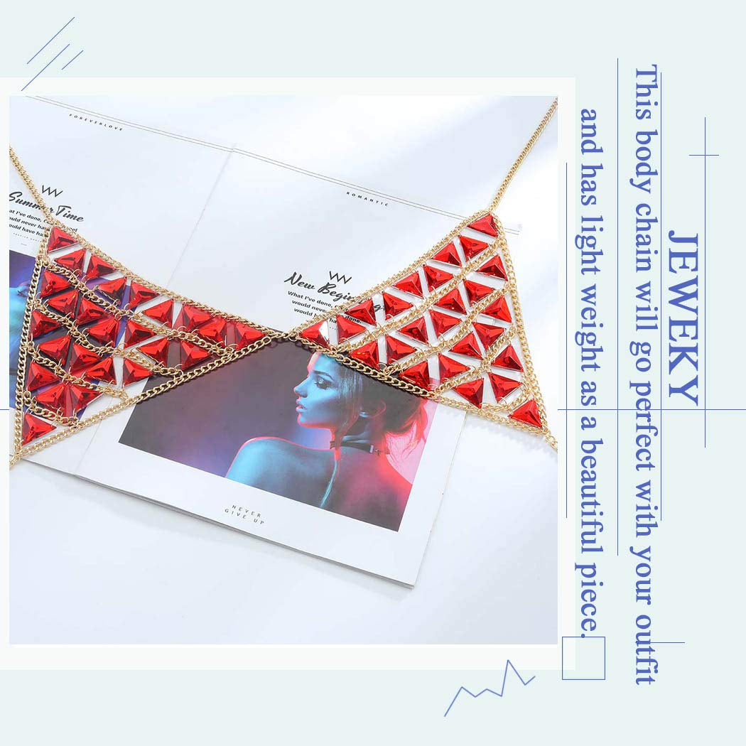 Jeweky Boho Gemstone Body Chain Red Triangle Bra Jewelry Sexy Beach Bikini Body Jewelry for Women and Girls Apparel & Accessories > Jewelry > Body Jewelry Artist Unknown