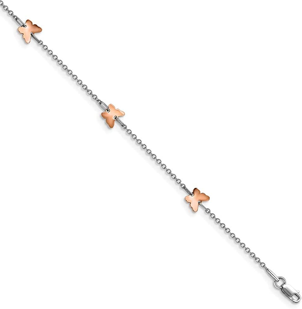 Solid 14K White and Rose Gold Butterfly 1In Extension Anklet - with Secure Lobster Lock Clasp 9.5" (Width = 1Mm) Apparel & Accessories > Jewelry > Anklets Sonia Jewels