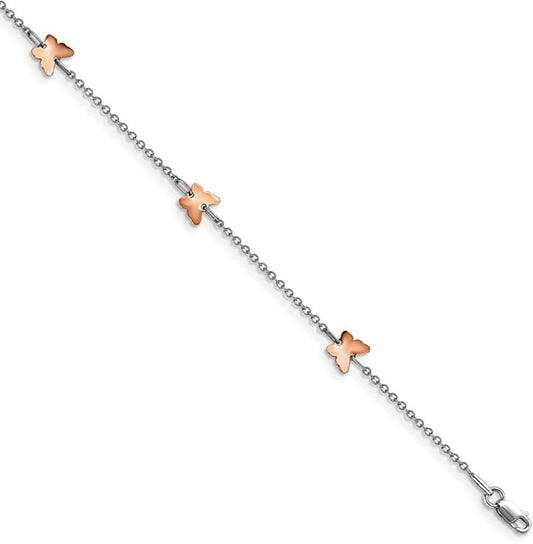 Solid 14K White and Rose Gold Butterfly 1In Extension Anklet - with Secure Lobster Lock Clasp 9.5" (Width = 1Mm) Apparel & Accessories > Jewelry > Anklets Sonia Jewels