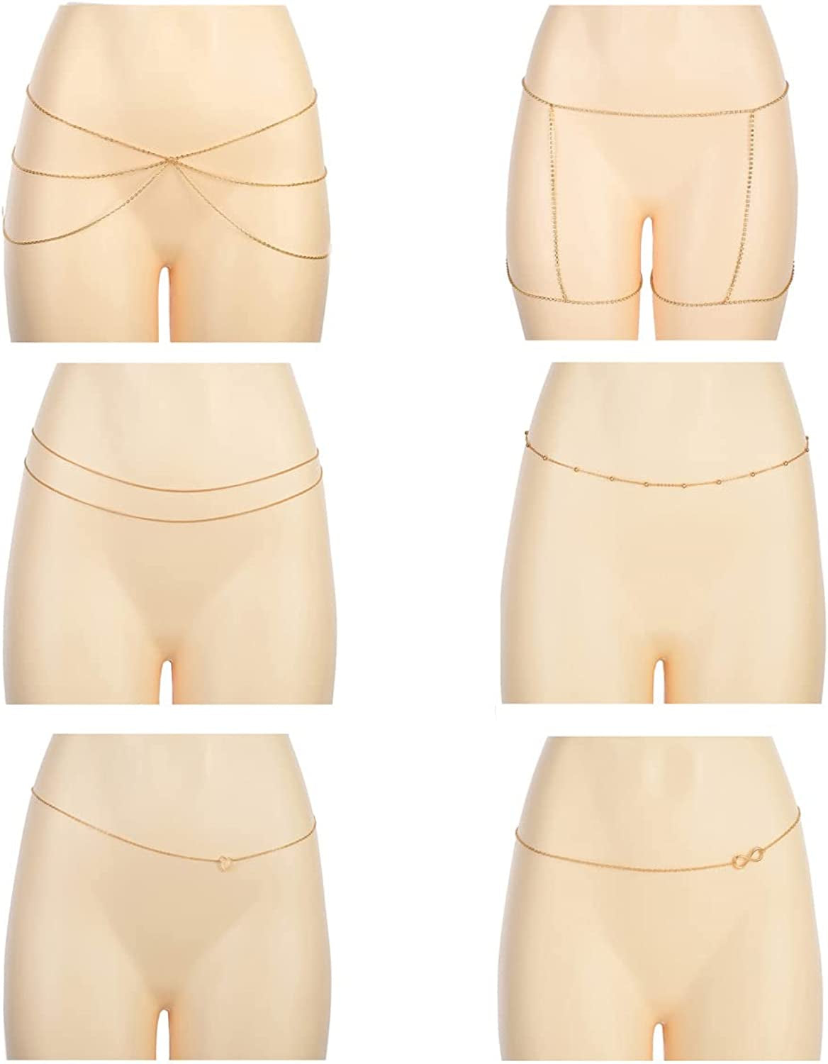 Tornito 6-8Pcs Sexy Belly Waist Chain Bikini Body Chain Summer Beach Body Jewelry Set for Women Girls Gold Tone Apparel & Accessories > Jewelry > Body Jewelry Tornito B1:6pcs, Gold Tone