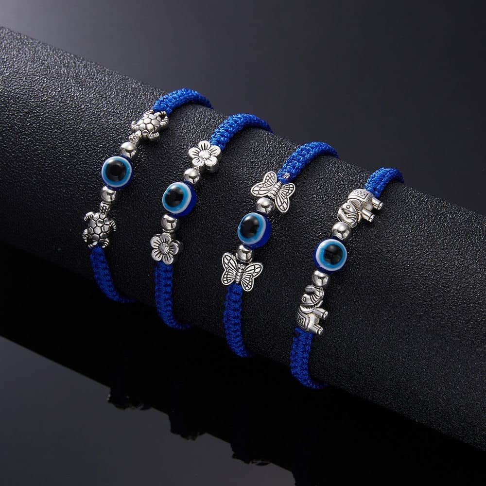 Evil Eye Pendant Bracelet Anklet,Red Blue Black Line Hand Turtle Elephant Pendant Adjustable Braided Bracelet Anklet for Women Men(Flower,Black) Apparel & Accessories > Jewelry > Bracelets Generic