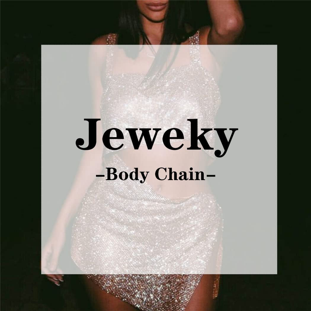 Jeweky Rhinestone Crop Top Sparkly Body Chain Silver Bra Chain Backless Chest Chains Rave Party Body Jewelry Accessories for Women Apparel & Accessories > Jewelry > Body Jewelry JEWEKY